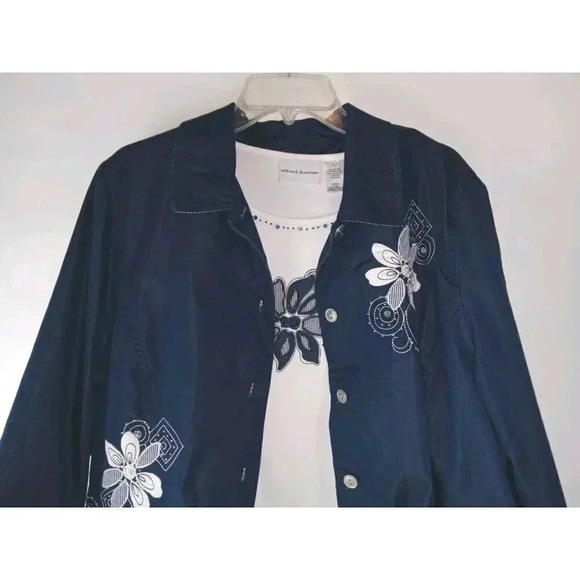 Alfred Dunner Womens Floral  Two Piece Blouse Set Long Sleeve sz Jacket 16 Top L - Picture 2 of 16